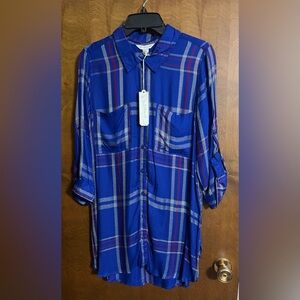 KHAKI’S & CO NWT Ladies Size Large Royal Blue Plaid Flannel Tunic Top-NEW